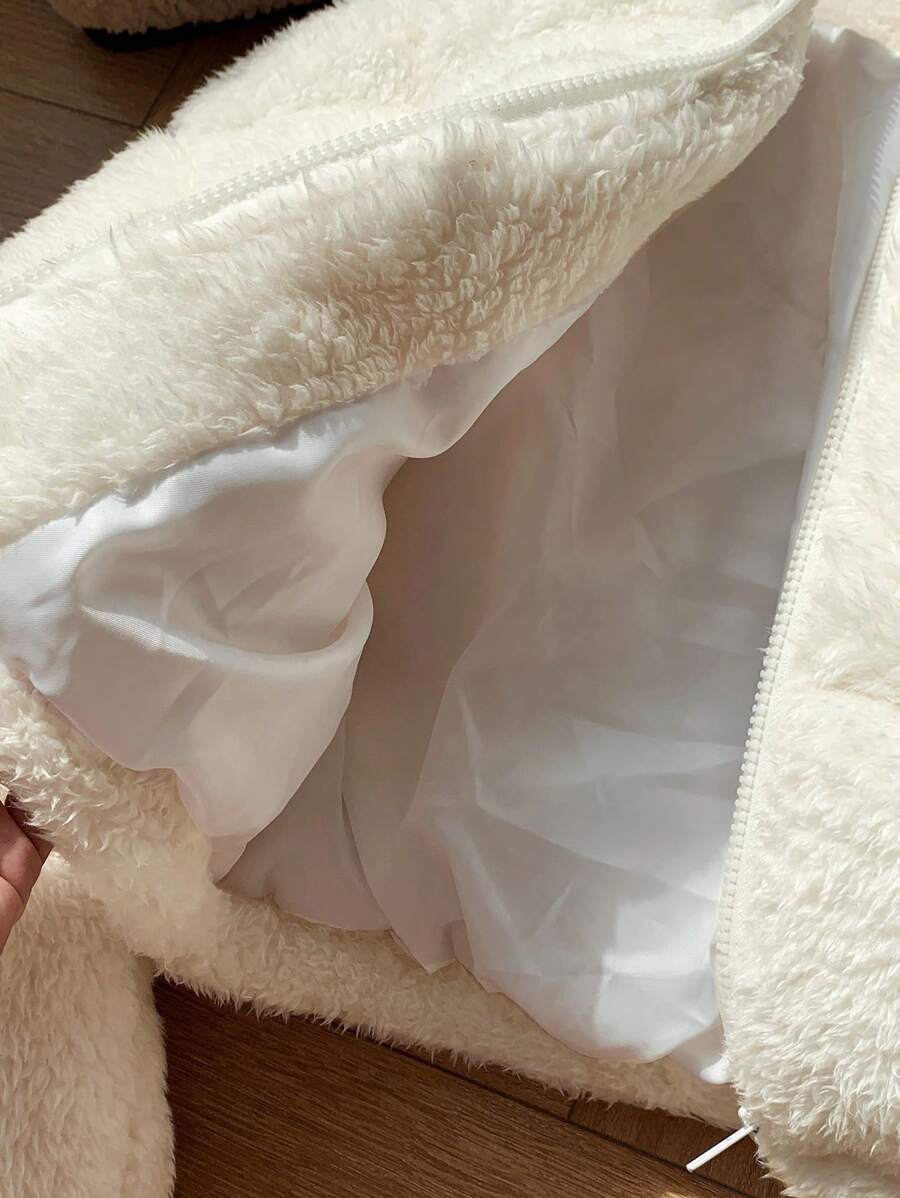 Comfortcana Veste courte matelassée en fausse peau de mouton de couleur unie décontractée pour femme, hiver
