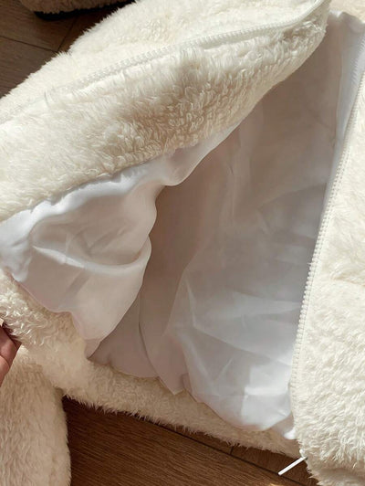 Comfortcana Veste courte matelassée en fausse peau de mouton de couleur unie décontractée pour femme, hiver