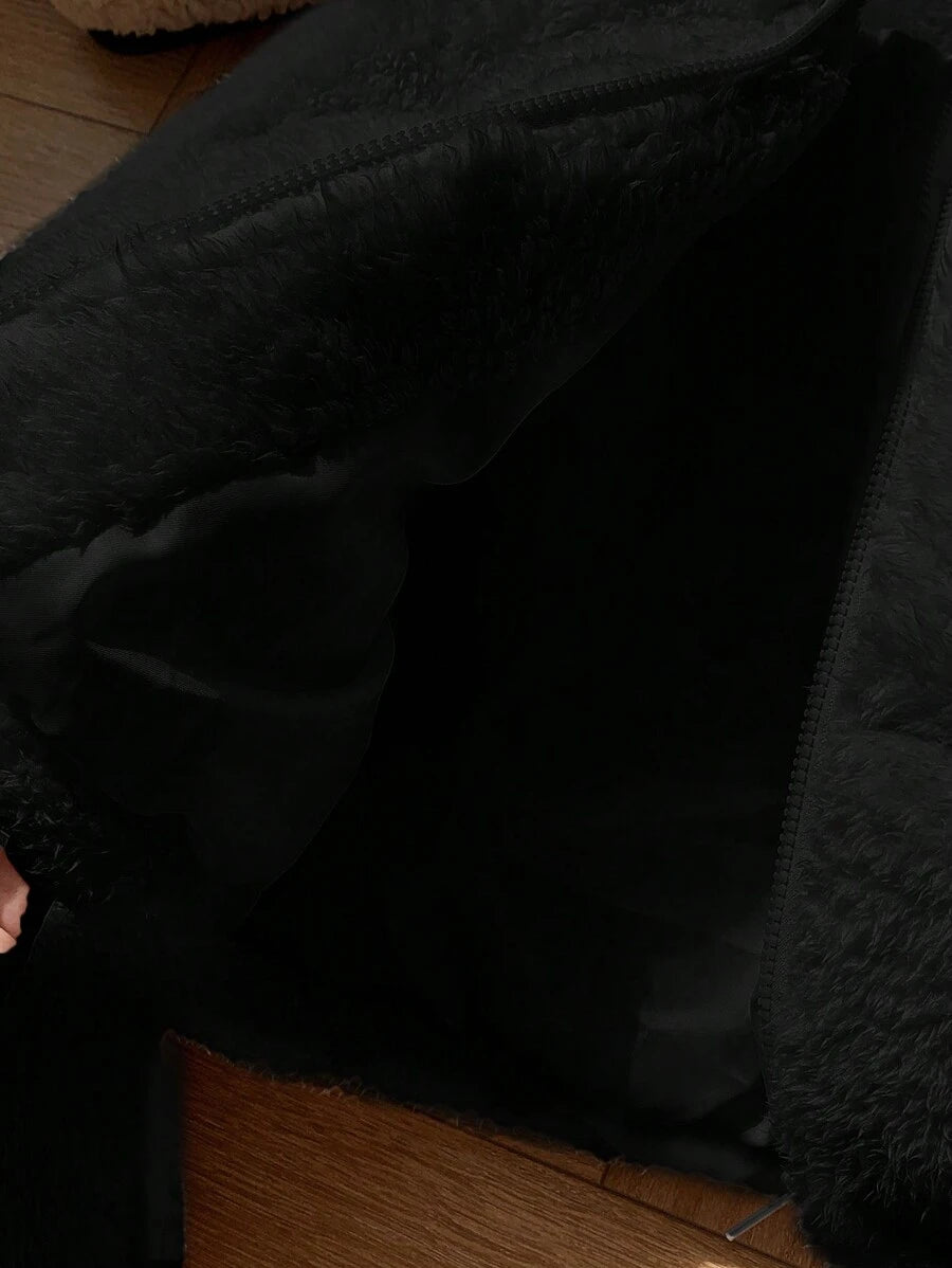 Comfortcana Veste courte matelassée en fausse peau de mouton de couleur unie décontractée pour femme, hiver