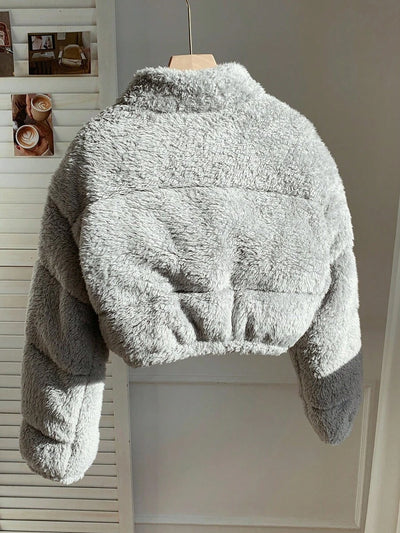 Comfortcana Veste courte matelassée en fausse peau de mouton de couleur unie décontractée pour femme, hiver