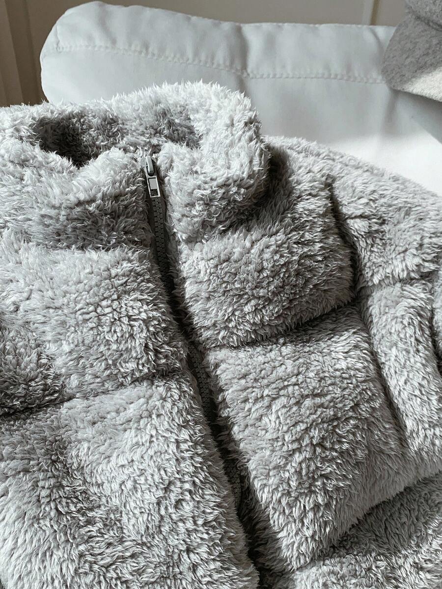 Comfortcana Veste courte matelassée en fausse peau de mouton de couleur unie décontractée pour femme, hiver