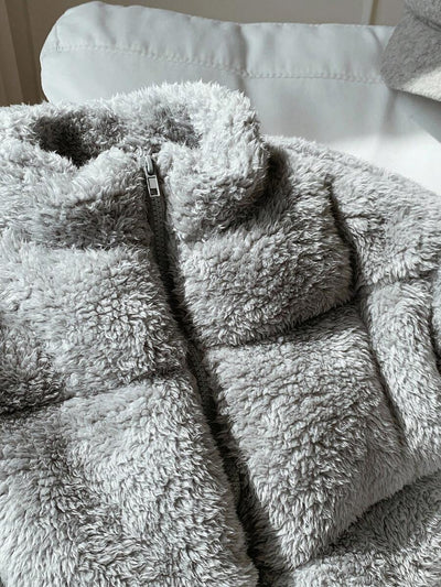 Comfortcana Veste courte matelassée en fausse peau de mouton de couleur unie décontractée pour femme, hiver