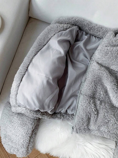 Comfortcana Veste courte matelassée en fausse peau de mouton de couleur unie décontractée pour femme, hiver